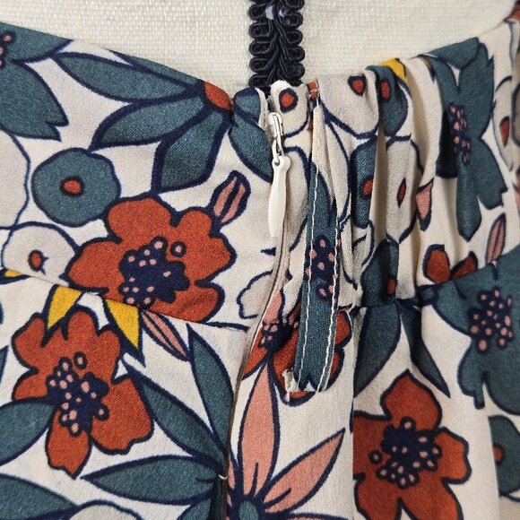 Roolee Size XS Earth Toned Floral Print A-Line Skirt Elastic Back Side Zip Lined - Picture 5 of 11